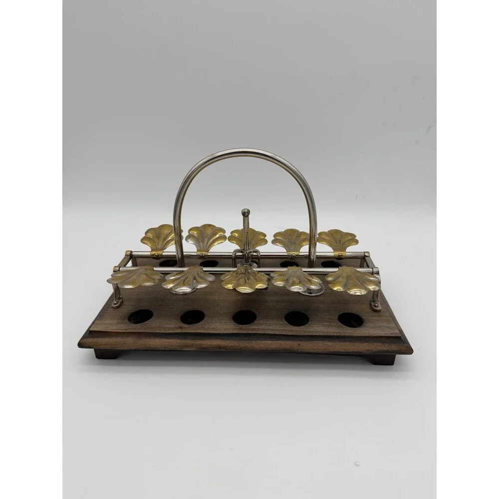 Antique English egg boiling rack & breakfast server Ginkgo Leaf Spring Clips